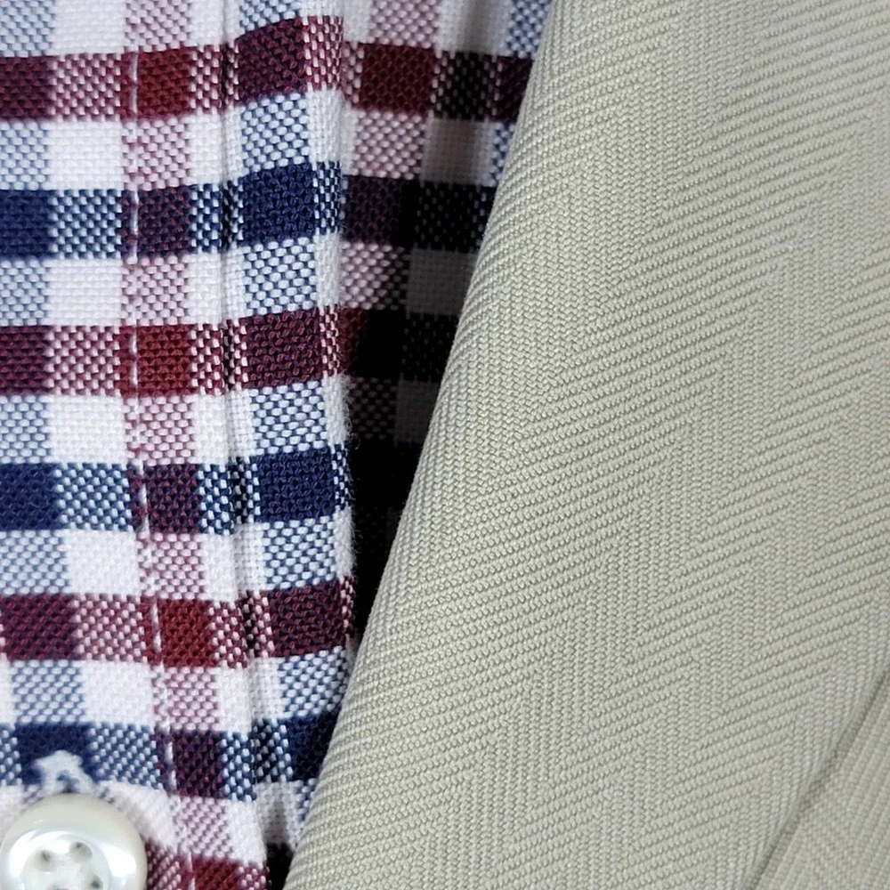 Joseph Feiss Mens Sport Coat Blazer Three Button Beige Herringbone Silk Size 40R